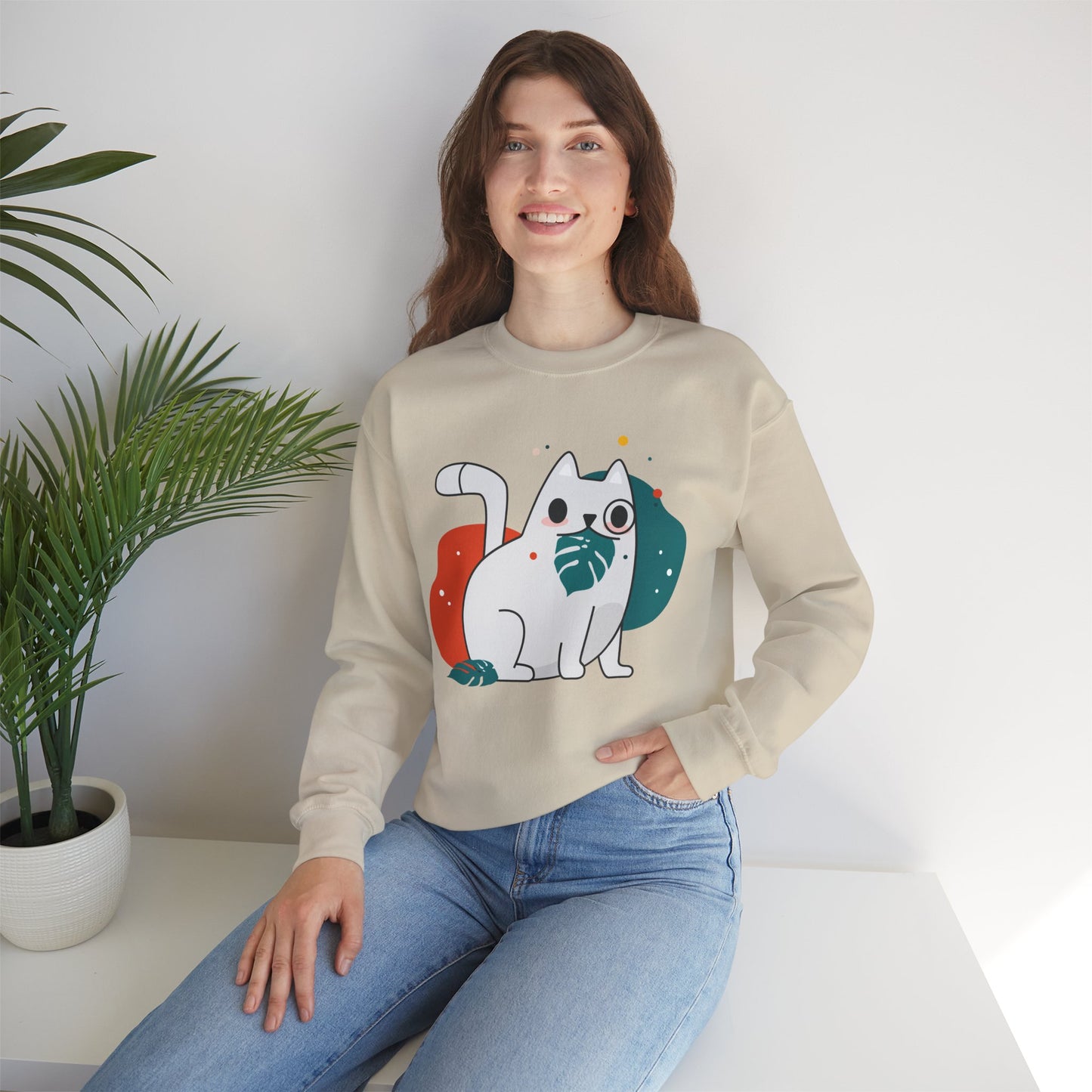 Whimsical Cat Design Crewneck Sweatshirt - Cute Cat Apparel, Animal Lovers Gift, Cozy Sweatshirt, Funny Cat Sweatshirt, Unique Gift Idea
