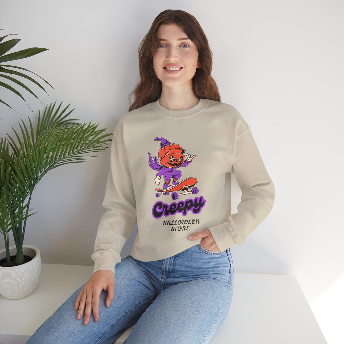 Creepy Halloween Skateboarding Sweatshirt, Unisex Crewneck, Fall Fashion, Halloween Costume, Cozy Lounge Wear, Spooky Gift