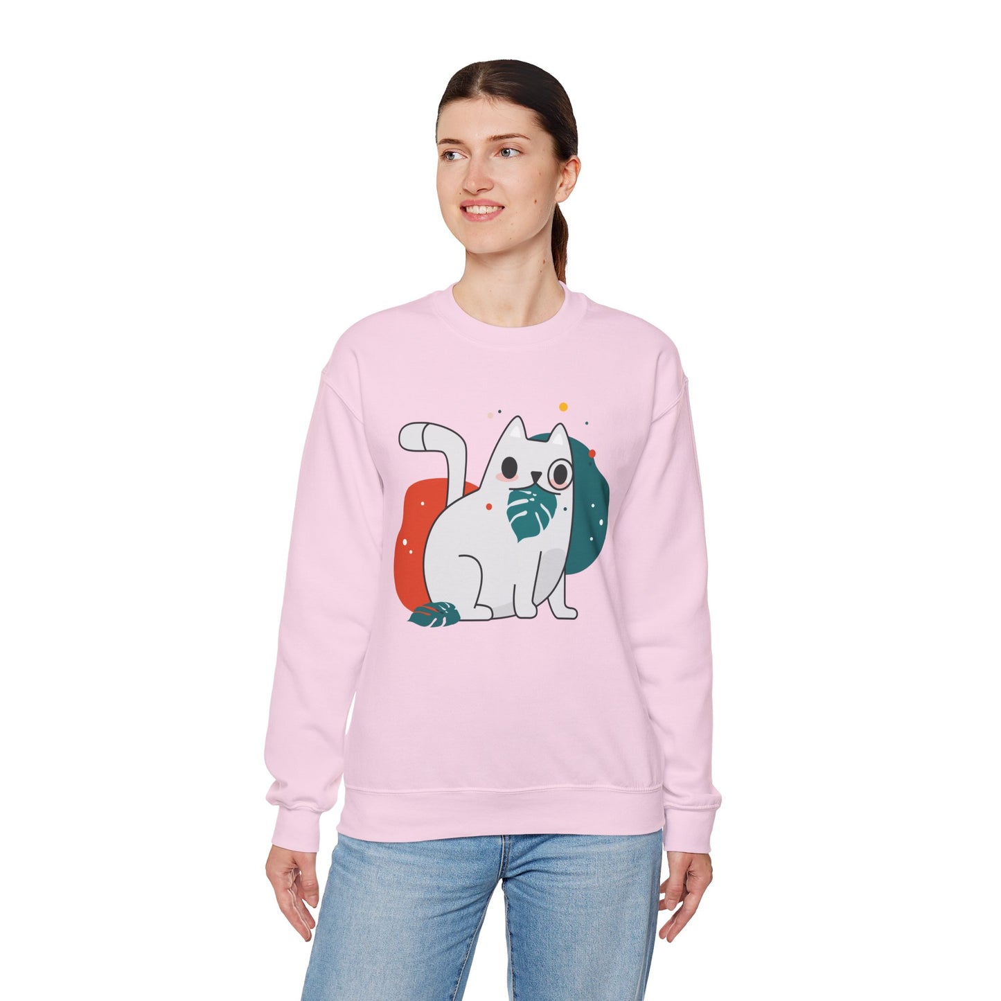 Whimsical Cat Design Crewneck Sweatshirt - Cute Cat Apparel, Animal Lovers Gift, Cozy Sweatshirt, Funny Cat Sweatshirt, Unique Gift Idea