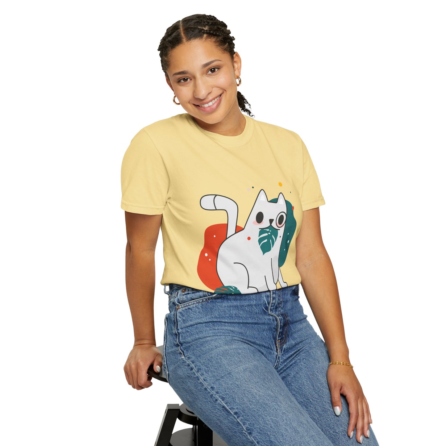 Cute Cat Graphic Tee, Unisex Garment-Dyed T-Shirt, Cat Lover Gift, Casual Wear, Fun Summer Tops, Gifts for Pet Owners