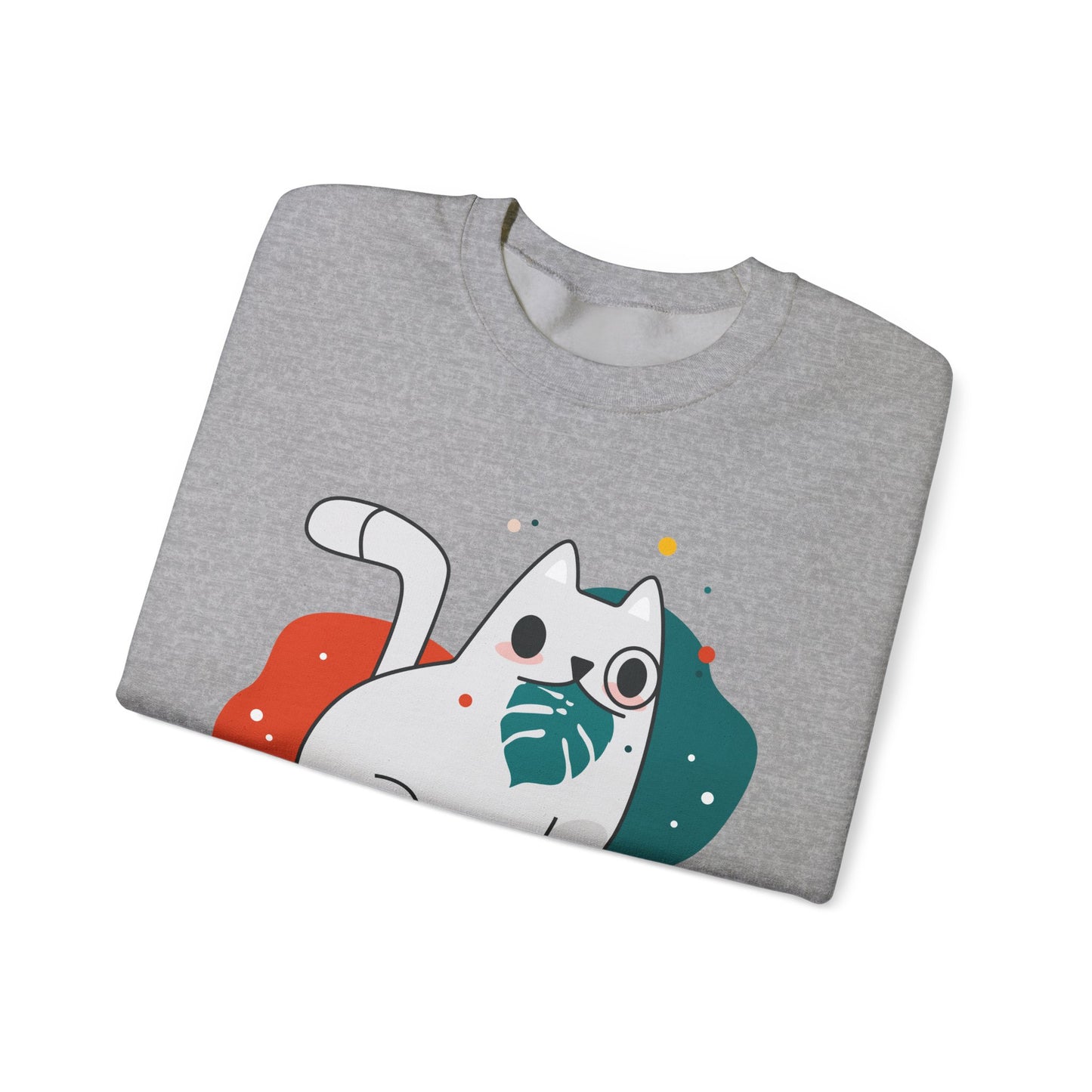 Whimsical Cat Design Crewneck Sweatshirt - Cute Cat Apparel, Animal Lovers Gift, Cozy Sweatshirt, Funny Cat Sweatshirt, Unique Gift Idea