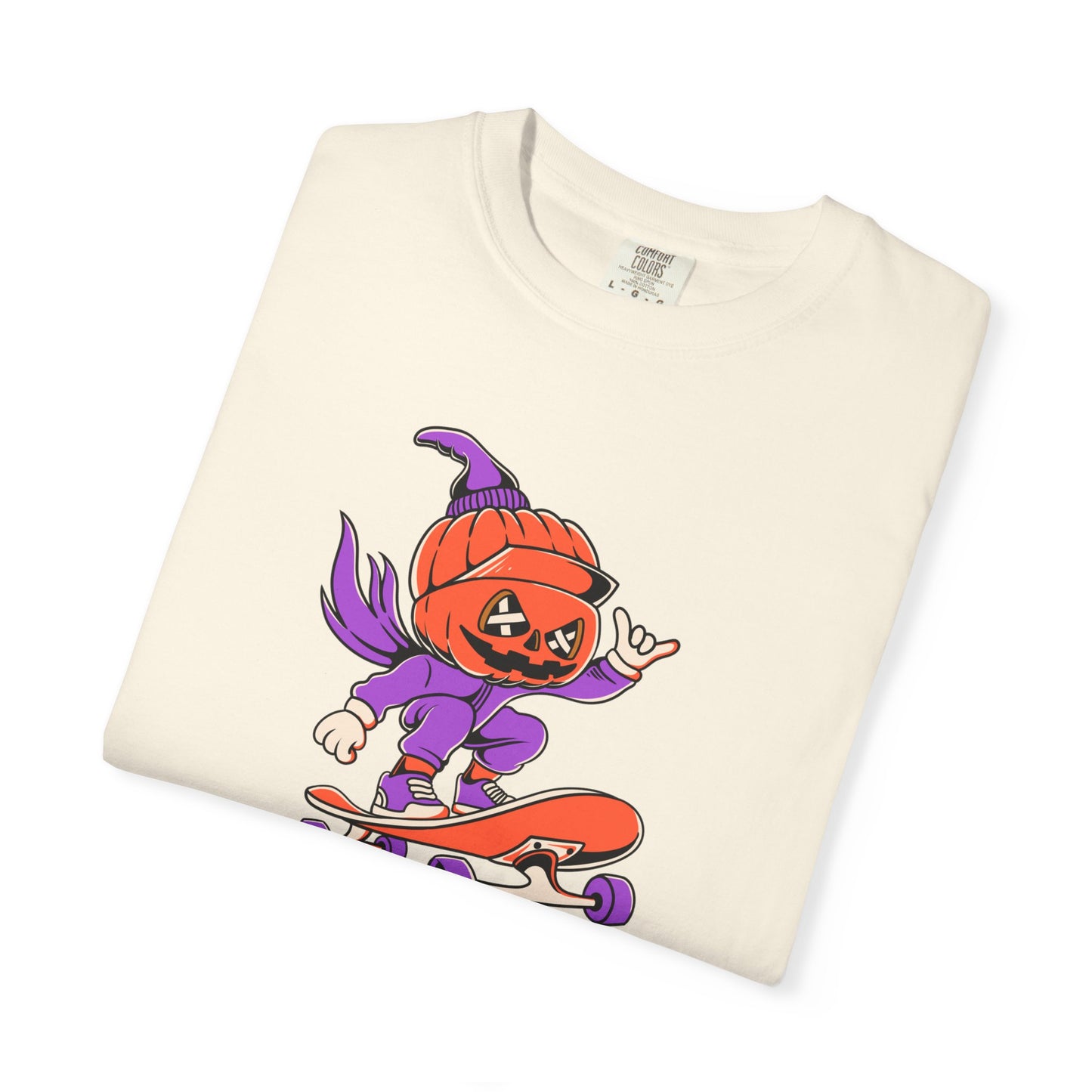 Creepy Halloween Skateboard T-shirt | Unisex Garment-Dyed Tee | Perfect for Halloween, Casual Wear, Skate Culture, Gifts for Horror Fans