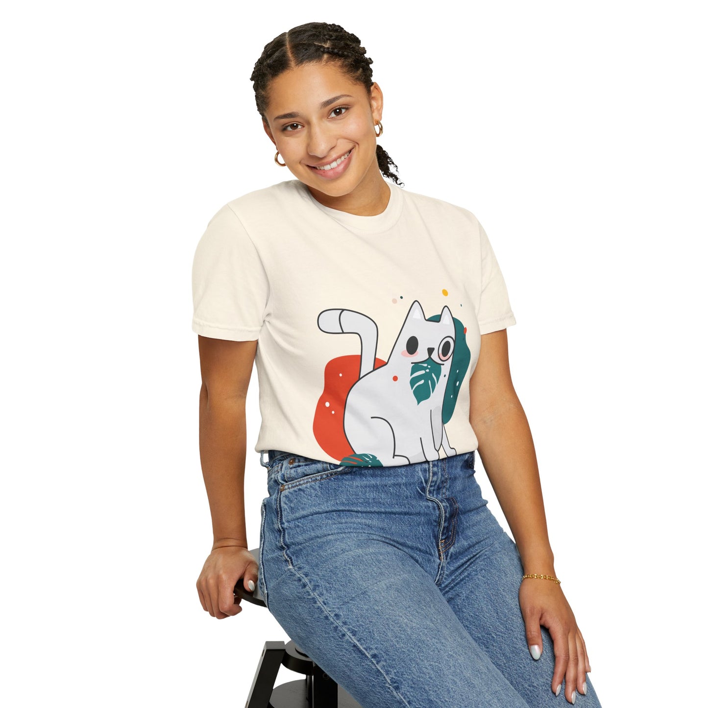 Cute Cat Graphic Tee, Unisex Garment-Dyed T-Shirt, Cat Lover Gift, Casual Wear, Fun Summer Tops, Gifts for Pet Owners