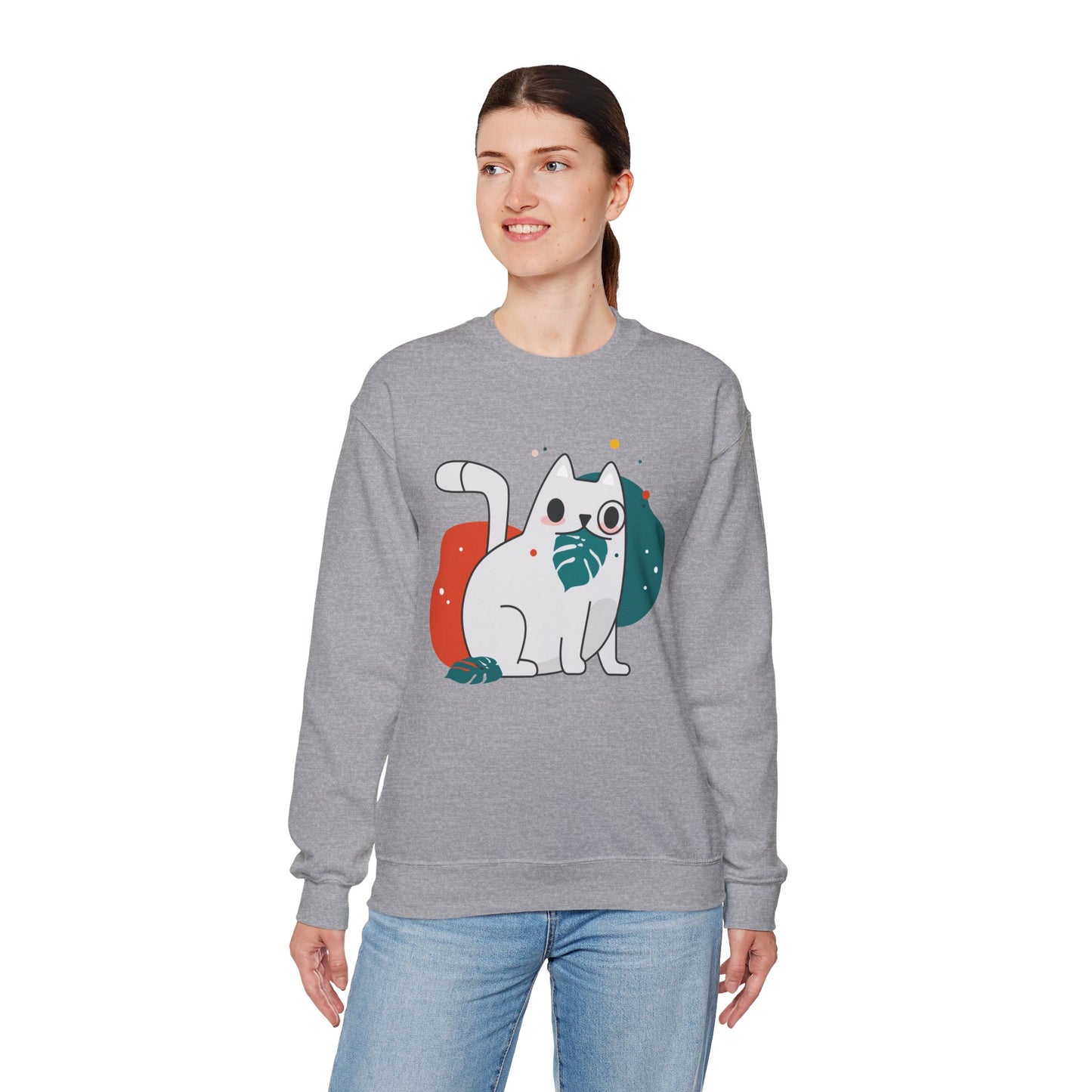 Whimsical Cat Design Crewneck Sweatshirt - Cute Cat Apparel, Animal Lovers Gift, Cozy Sweatshirt, Funny Cat Sweatshirt, Unique Gift Idea
