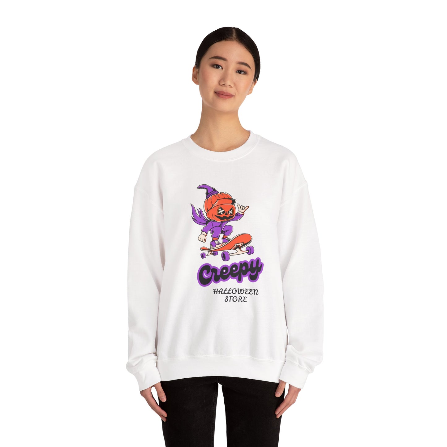 Creepy Halloween Skateboarding Sweatshirt, Unisex Crewneck, Fall Fashion, Halloween Costume, Cozy Lounge Wear, Spooky Gift