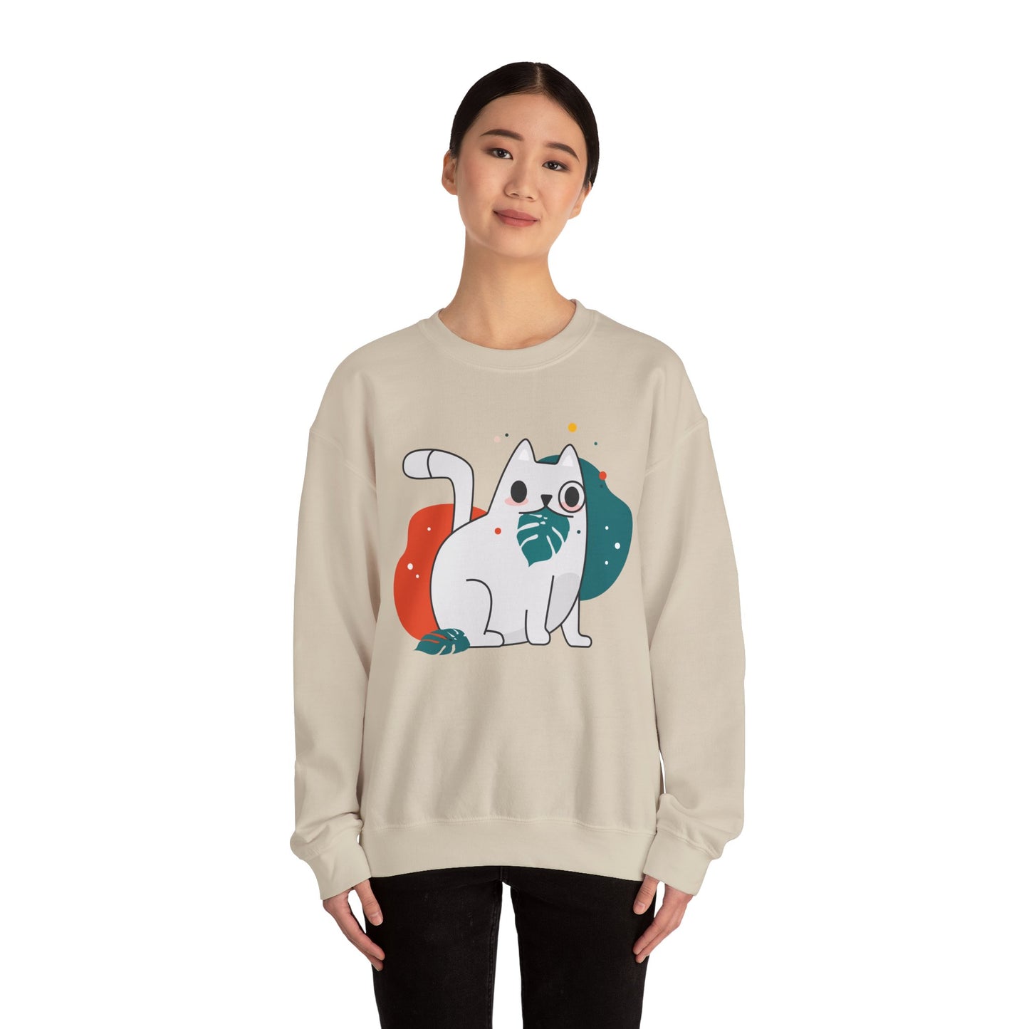 Whimsical Cat Design Crewneck Sweatshirt - Cute Cat Apparel, Animal Lovers Gift, Cozy Sweatshirt, Funny Cat Sweatshirt, Unique Gift Idea