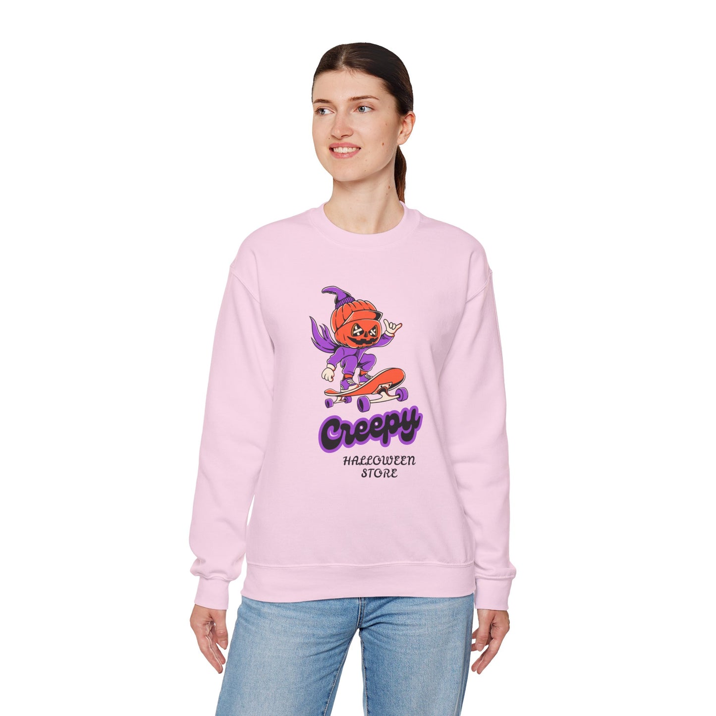 Creepy Halloween Skateboarding Sweatshirt, Unisex Crewneck, Fall Fashion, Halloween Costume, Cozy Lounge Wear, Spooky Gift
