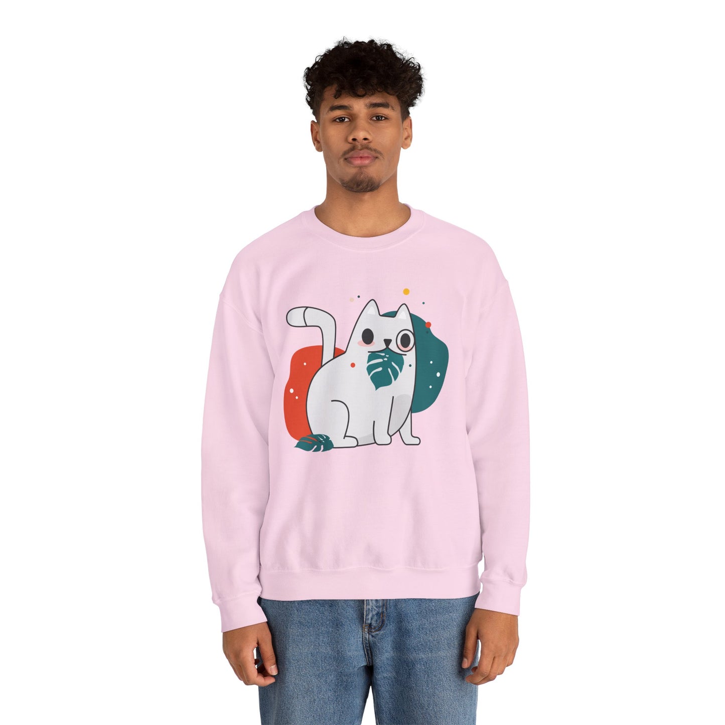 Whimsical Cat Design Crewneck Sweatshirt - Cute Cat Apparel, Animal Lovers Gift, Cozy Sweatshirt, Funny Cat Sweatshirt, Unique Gift Idea