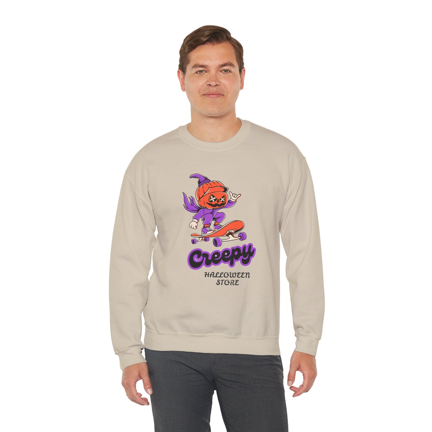 Creepy Halloween Skateboarding Sweatshirt, Unisex Crewneck, Fall Fashion, Halloween Costume, Cozy Lounge Wear, Spooky Gift