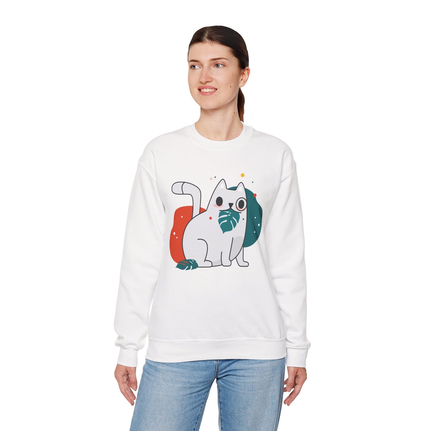 Whimsical Cat Design Crewneck Sweatshirt - Cute Cat Apparel, Animal Lovers Gift, Cozy Sweatshirt, Funny Cat Sweatshirt, Unique Gift Idea