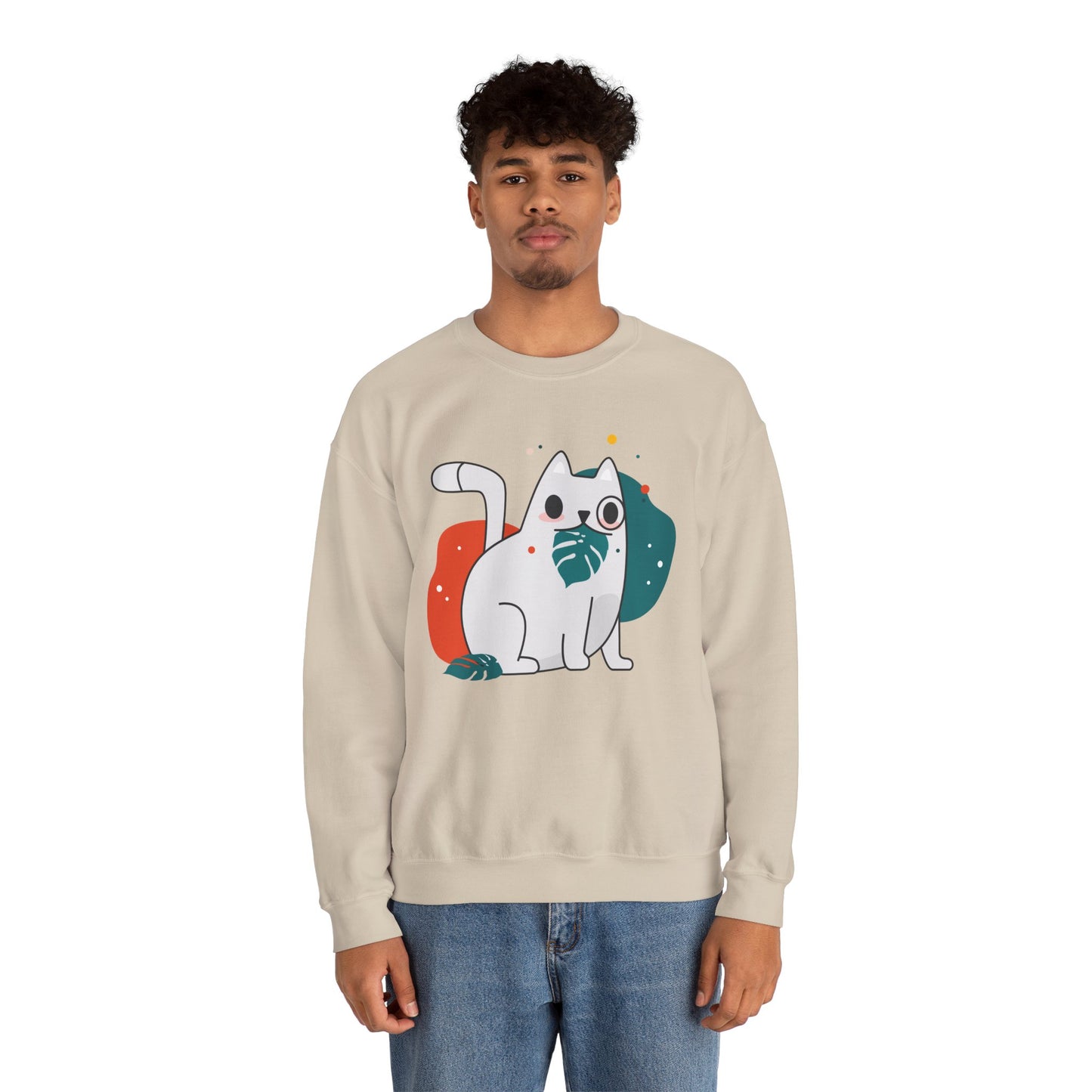 Whimsical Cat Design Crewneck Sweatshirt - Cute Cat Apparel, Animal Lovers Gift, Cozy Sweatshirt, Funny Cat Sweatshirt, Unique Gift Idea