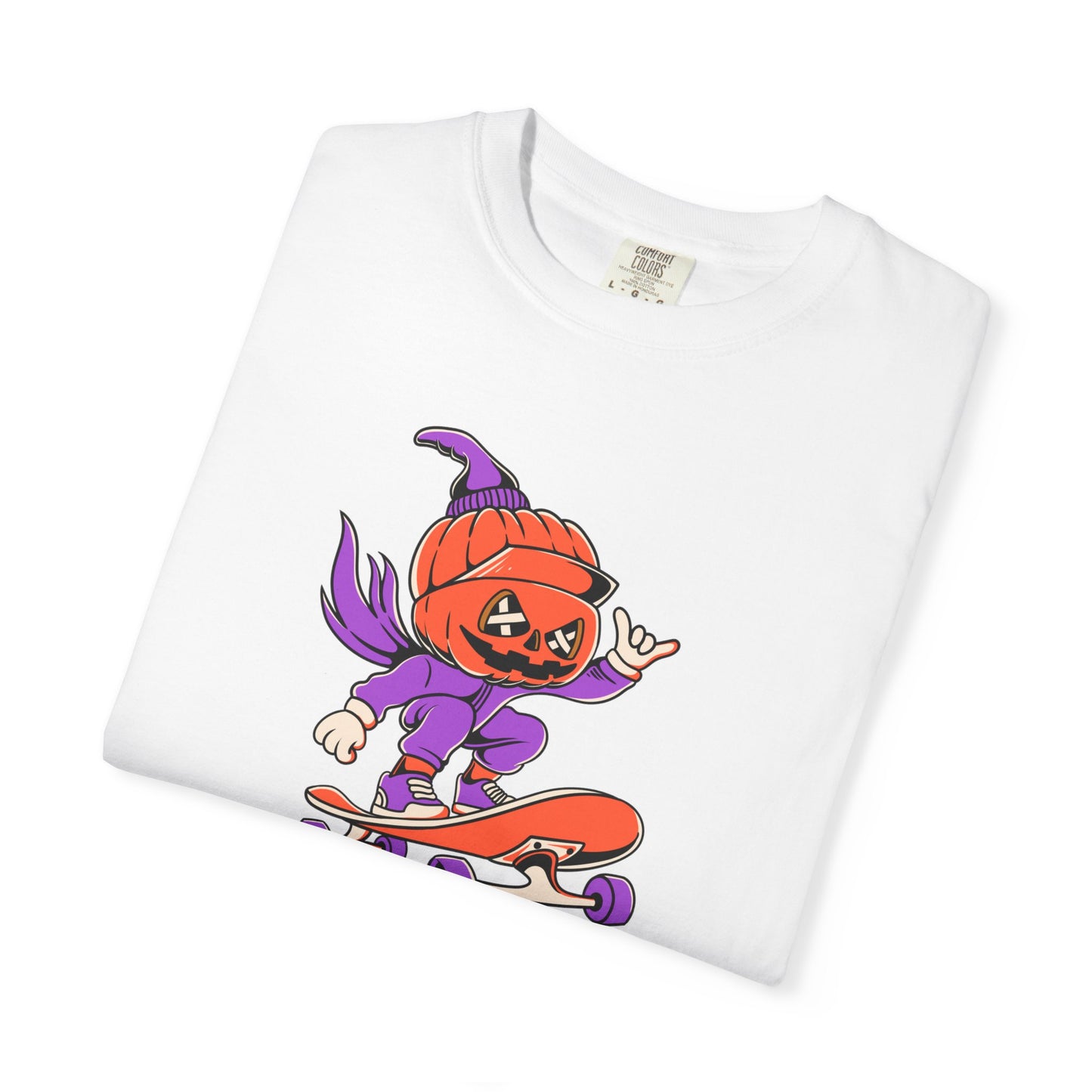 Creepy Halloween Skateboard T-shirt | Unisex Garment-Dyed Tee | Perfect for Halloween, Casual Wear, Skate Culture, Gifts for Horror Fans