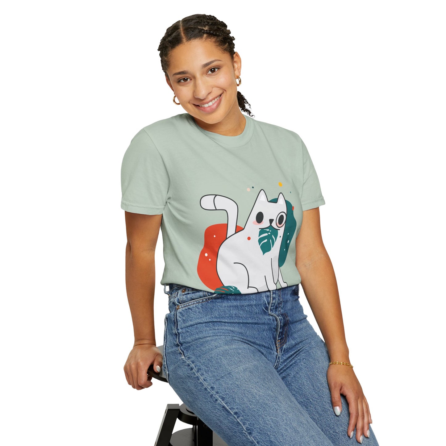 Cute Cat Graphic Tee, Unisex Garment-Dyed T-Shirt, Cat Lover Gift, Casual Wear, Fun Summer Tops, Gifts for Pet Owners