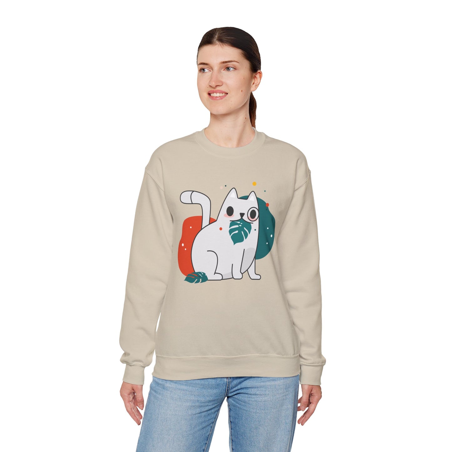 Whimsical Cat Design Crewneck Sweatshirt - Cute Cat Apparel, Animal Lovers Gift, Cozy Sweatshirt, Funny Cat Sweatshirt, Unique Gift Idea