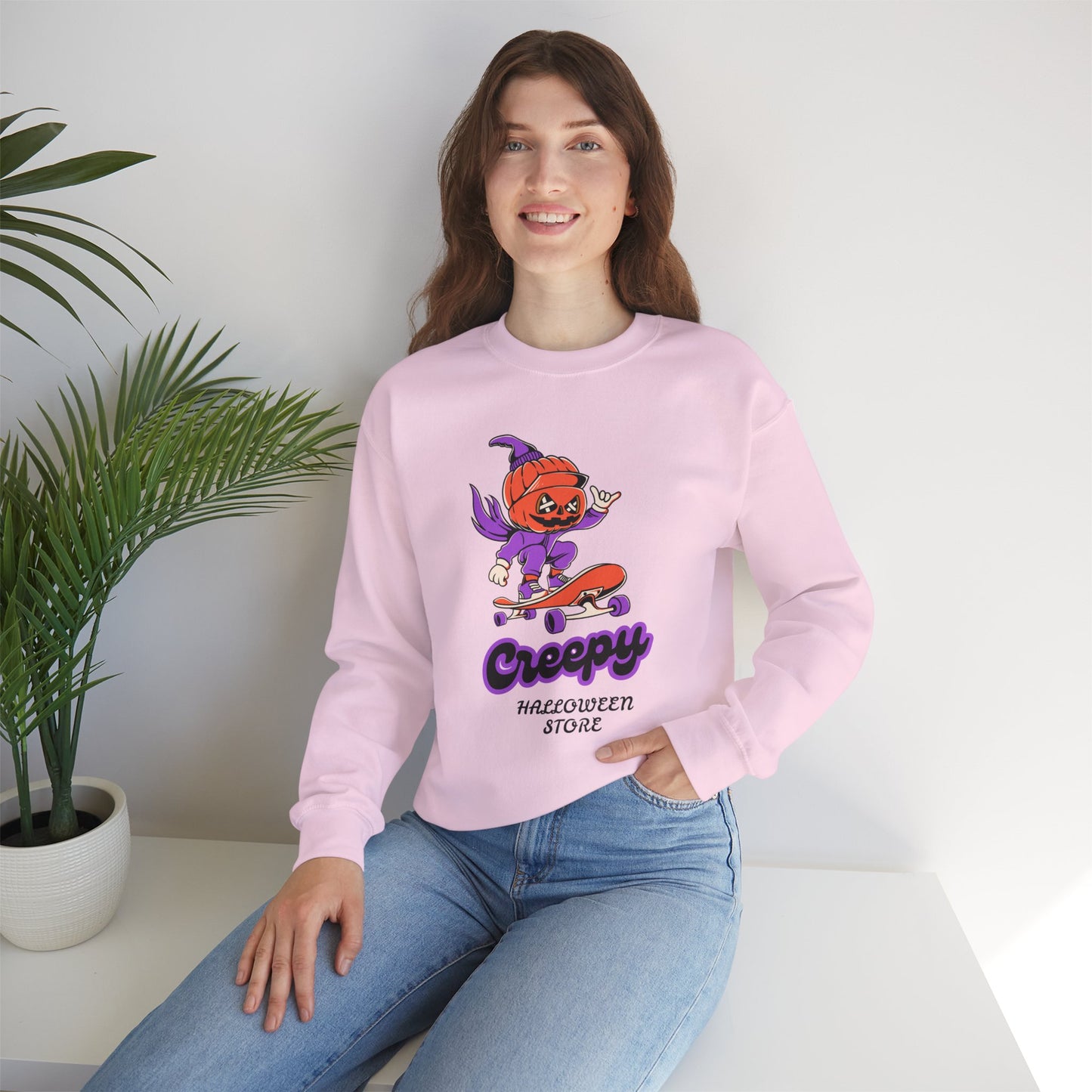 Creepy Halloween Skateboarding Sweatshirt, Unisex Crewneck, Fall Fashion, Halloween Costume, Cozy Lounge Wear, Spooky Gift
