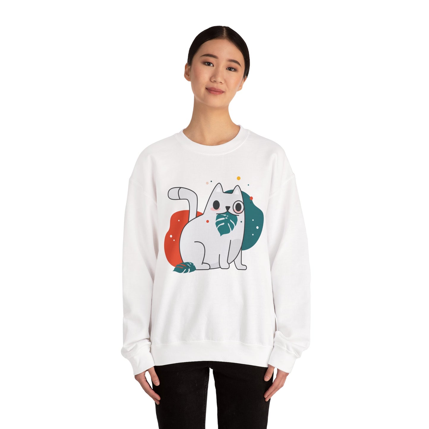 Whimsical Cat Design Crewneck Sweatshirt - Cute Cat Apparel, Animal Lovers Gift, Cozy Sweatshirt, Funny Cat Sweatshirt, Unique Gift Idea