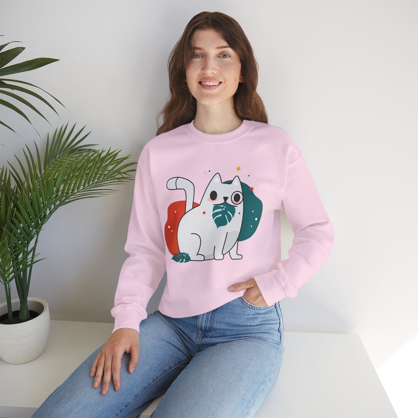 Whimsical Cat Design Crewneck Sweatshirt - Cute Cat Apparel, Animal Lovers Gift, Cozy Sweatshirt, Funny Cat Sweatshirt, Unique Gift Idea