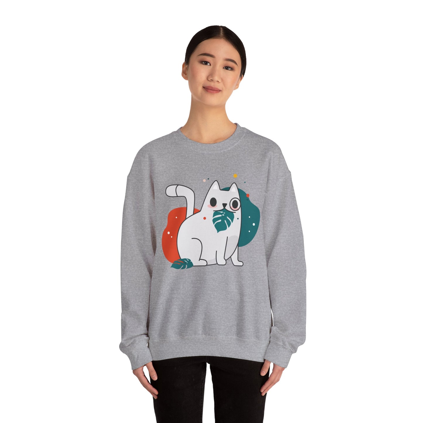 Whimsical Cat Design Crewneck Sweatshirt - Cute Cat Apparel, Animal Lovers Gift, Cozy Sweatshirt, Funny Cat Sweatshirt, Unique Gift Idea