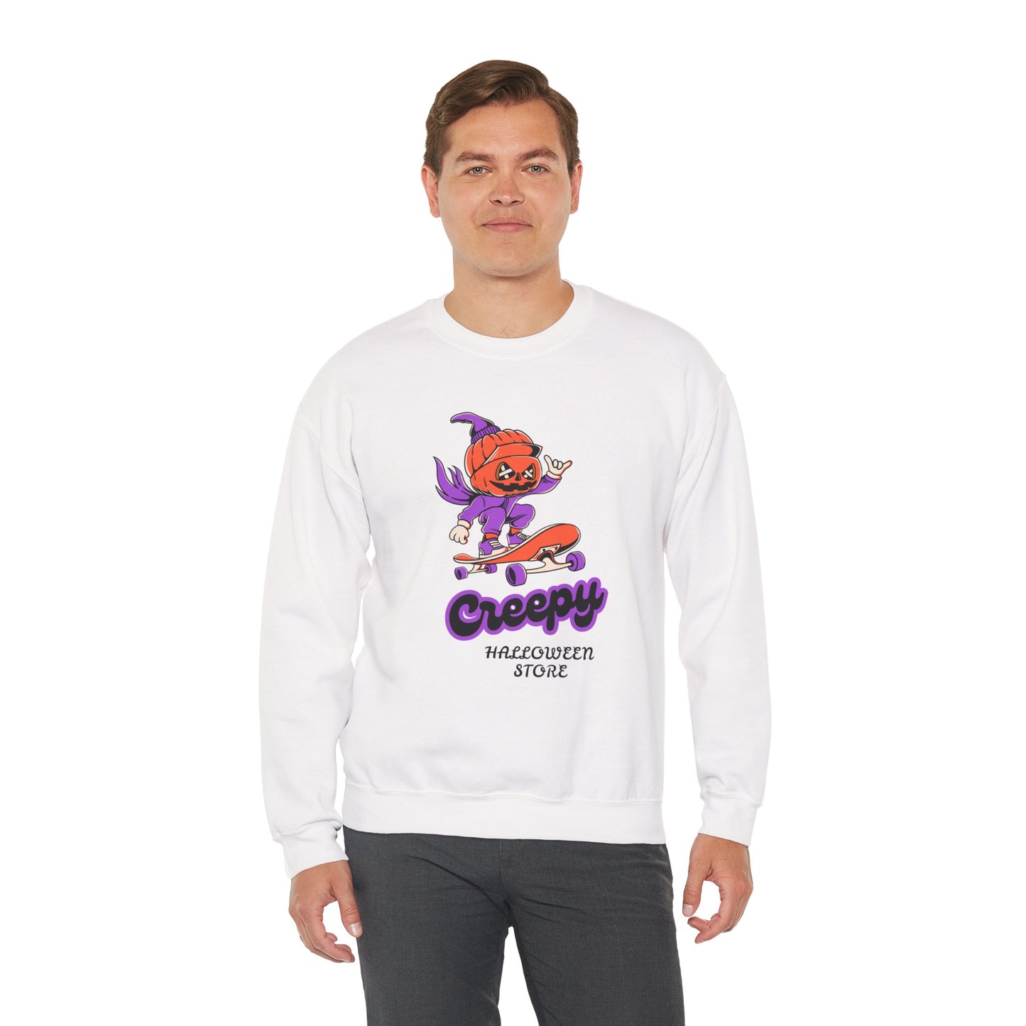 Creepy Halloween Skateboarding Sweatshirt, Unisex Crewneck, Fall Fashion, Halloween Costume, Cozy Lounge Wear, Spooky Gift