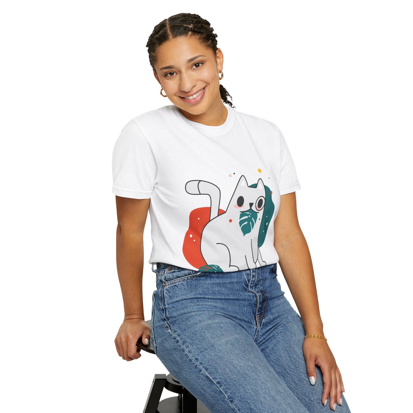Cute Cat Graphic Tee, Unisex Garment-Dyed T-Shirt, Cat Lover Gift, Casual Wear, Fun Summer Tops, Gifts for Pet Owners
