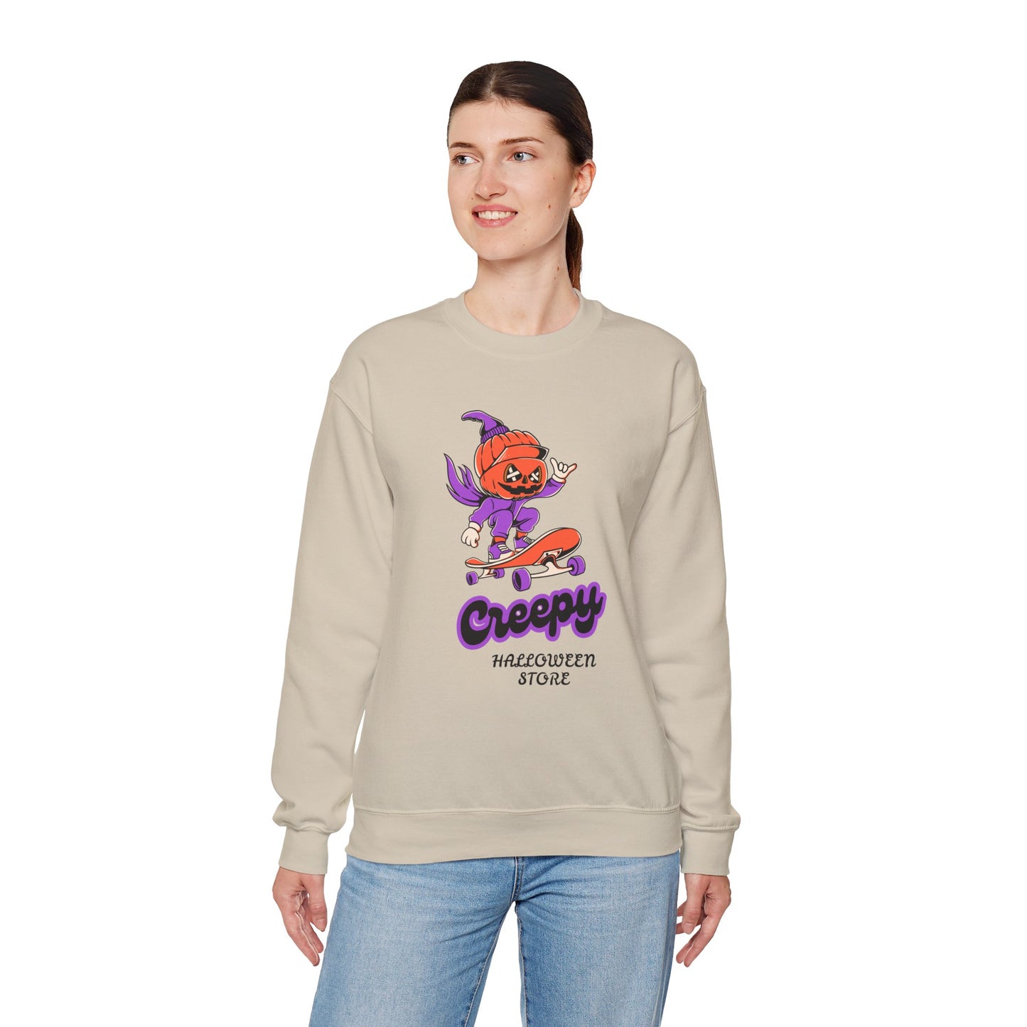 Creepy Halloween Skateboarding Sweatshirt, Unisex Crewneck, Fall Fashion, Halloween Costume, Cozy Lounge Wear, Spooky Gift