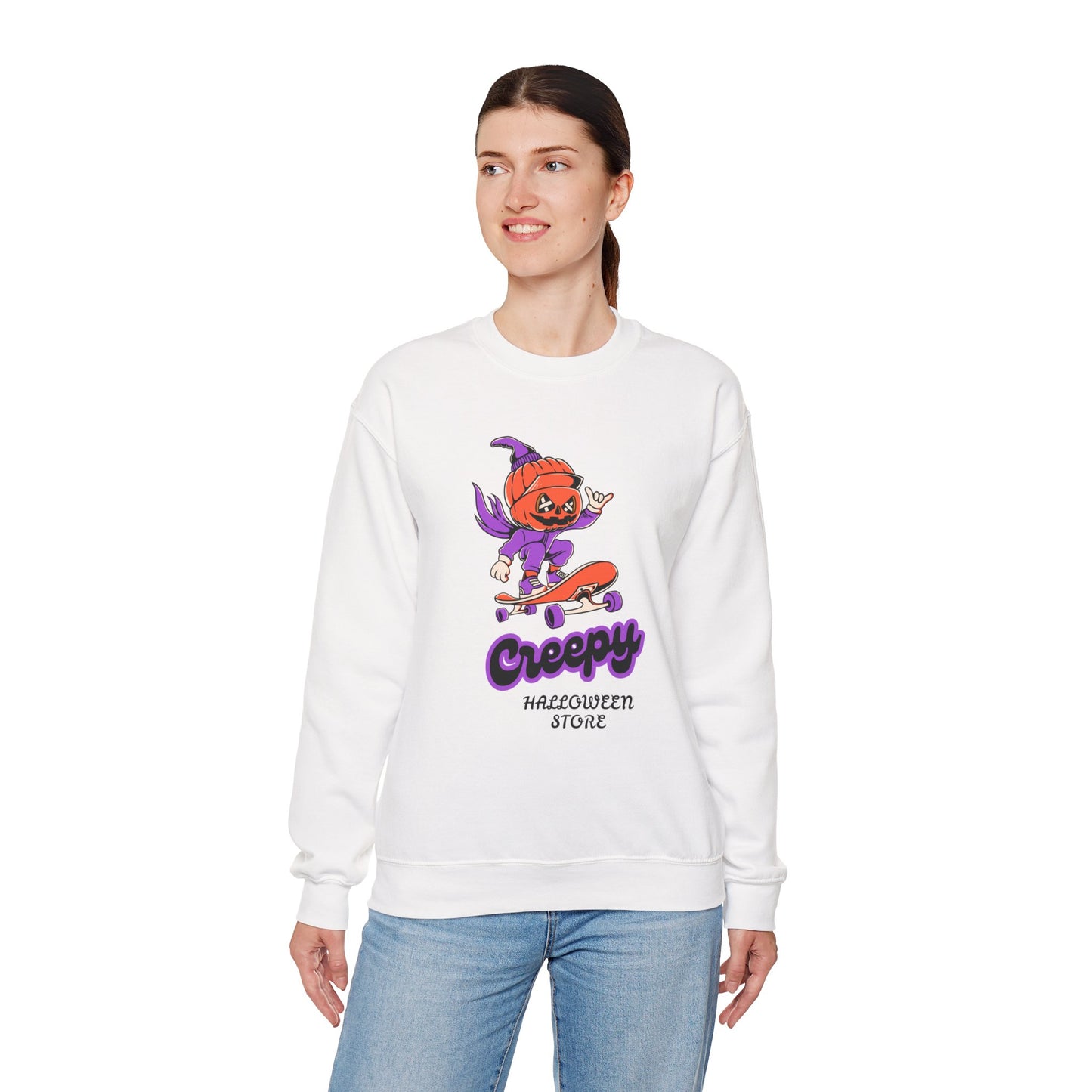 Creepy Halloween Skateboarding Sweatshirt, Unisex Crewneck, Fall Fashion, Halloween Costume, Cozy Lounge Wear, Spooky Gift