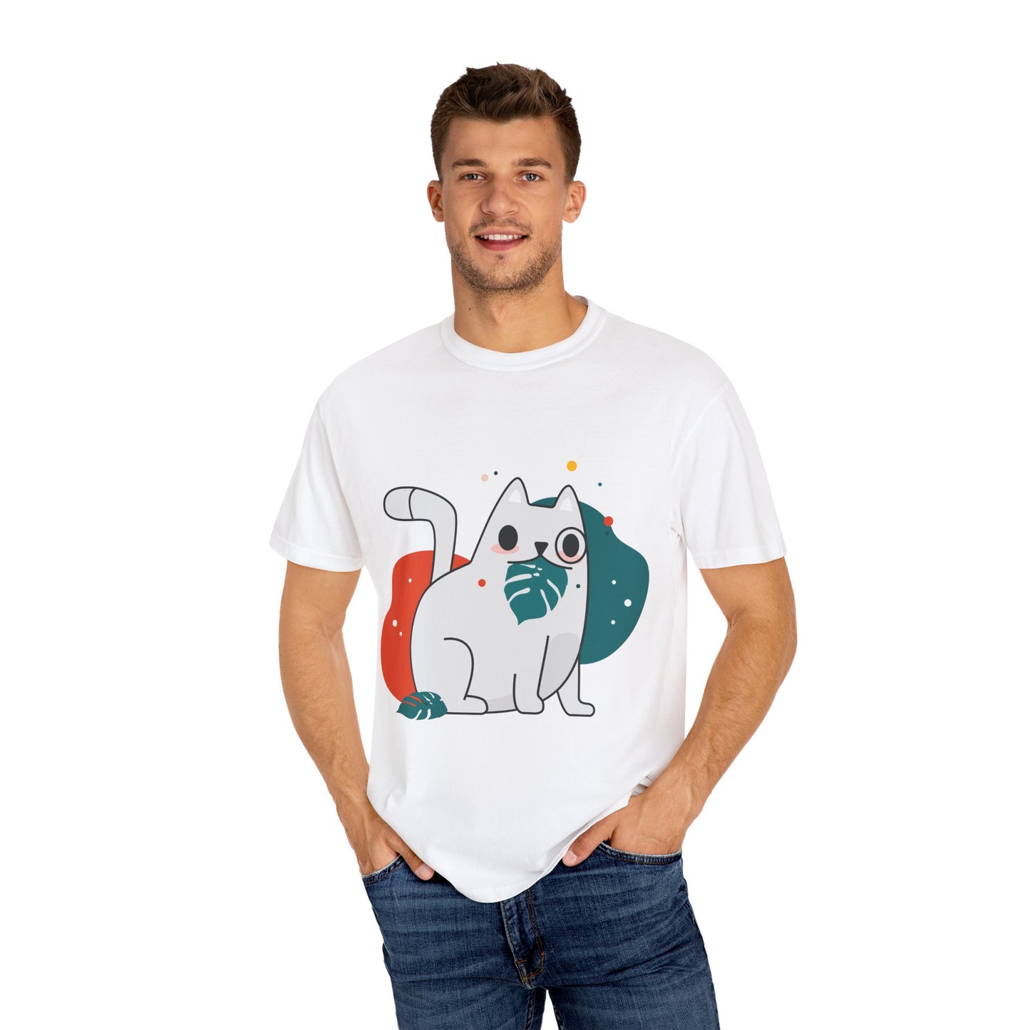Cute Cat Graphic Tee, Unisex Garment-Dyed T-Shirt, Cat Lover Gift, Casual Wear, Fun Summer Tops, Gifts for Pet Owners