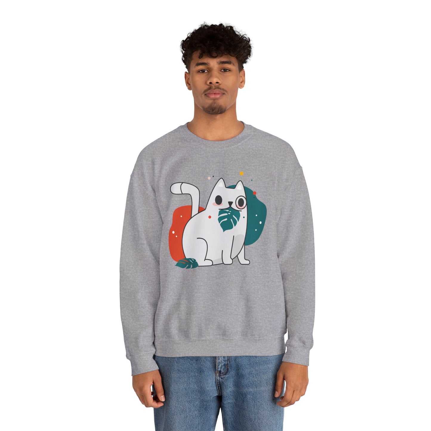 Whimsical Cat Design Crewneck Sweatshirt - Cute Cat Apparel, Animal Lovers Gift, Cozy Sweatshirt, Funny Cat Sweatshirt, Unique Gift Idea