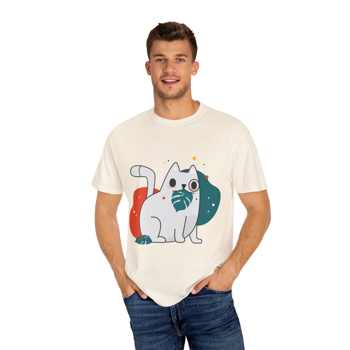Cute Cat Graphic Tee, Unisex Garment-Dyed T-Shirt, Cat Lover Gift, Casual Wear, Fun Summer Tops, Gifts for Pet Owners