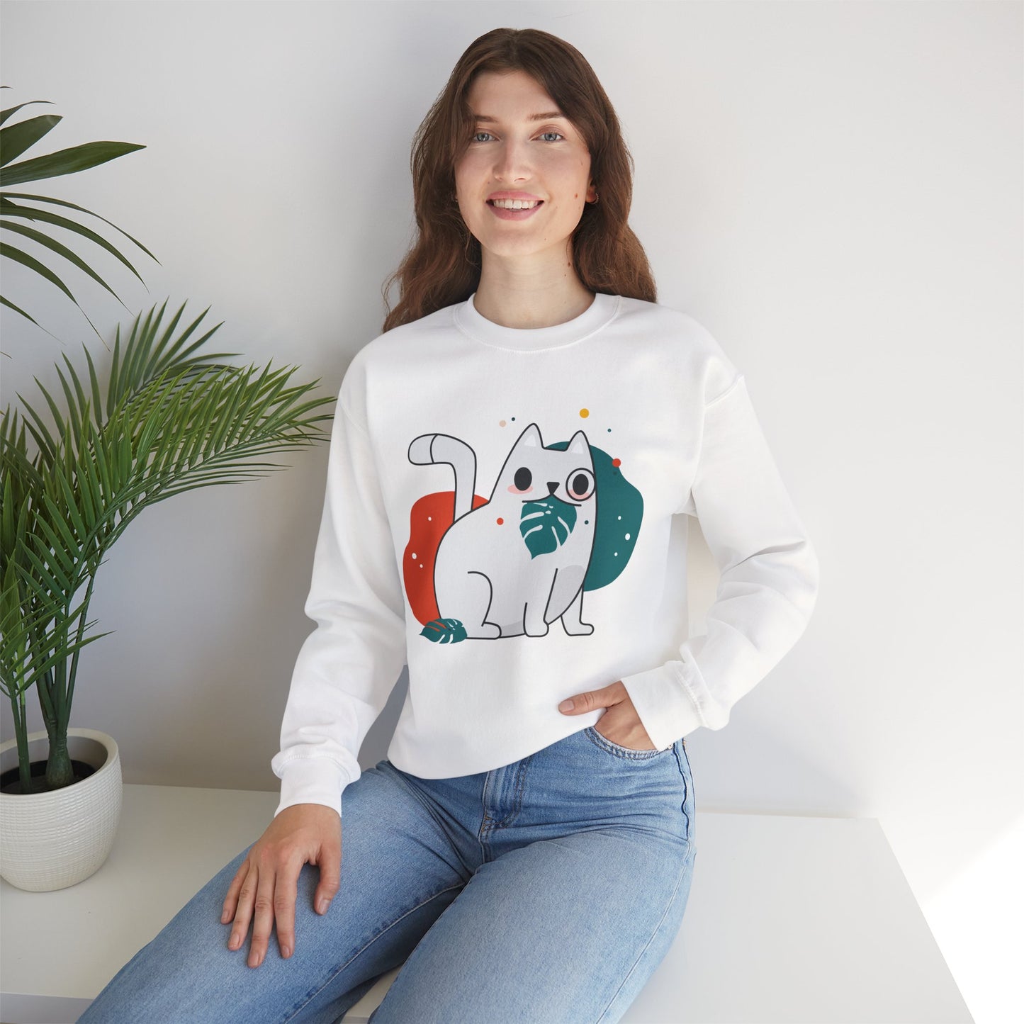 Whimsical Cat Design Crewneck Sweatshirt - Cute Cat Apparel, Animal Lovers Gift, Cozy Sweatshirt, Funny Cat Sweatshirt, Unique Gift Idea