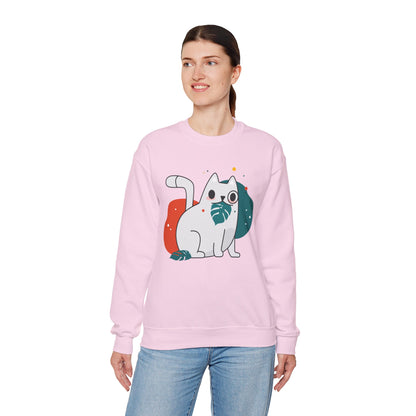 Whimsical Cat Design Crewneck Sweatshirt - Cute Cat Apparel, Animal Lovers Gift, Cozy Sweatshirt, Funny Cat Sweatshirt, Unique Gift Idea