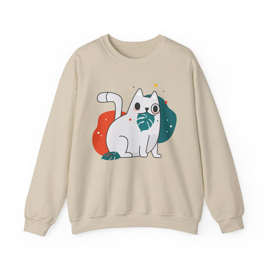 Whimsical Cat Design Crewneck Sweatshirt - Cute Cat Apparel, Animal Lovers Gift, Cozy Sweatshirt, Funny Cat Sweatshirt, Unique Gift Idea