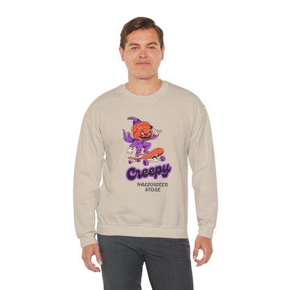 Creepy Halloween Skateboarding Sweatshirt, Unisex Crewneck, Fall Fashion, Halloween Costume, Cozy Lounge Wear, Spooky Gift