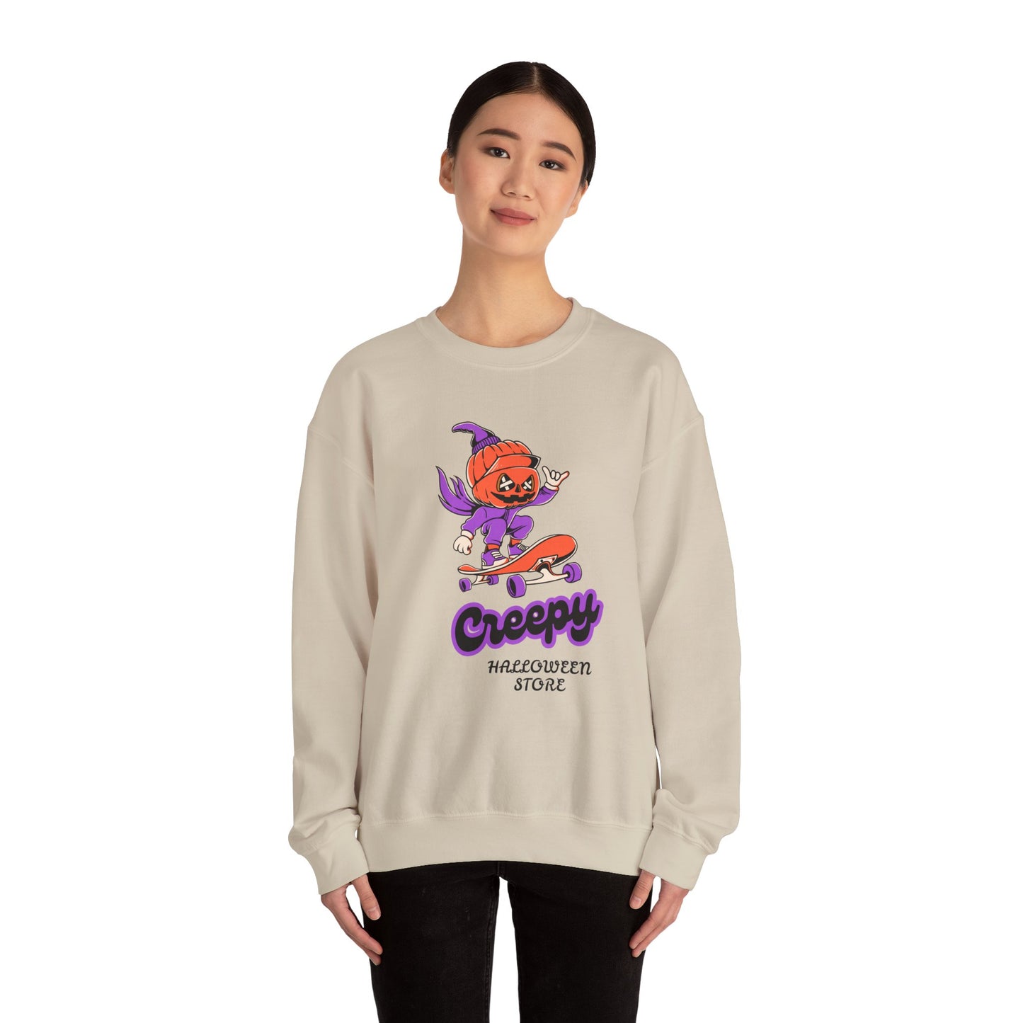 Creepy Halloween Skateboarding Sweatshirt, Unisex Crewneck, Fall Fashion, Halloween Costume, Cozy Lounge Wear, Spooky Gift