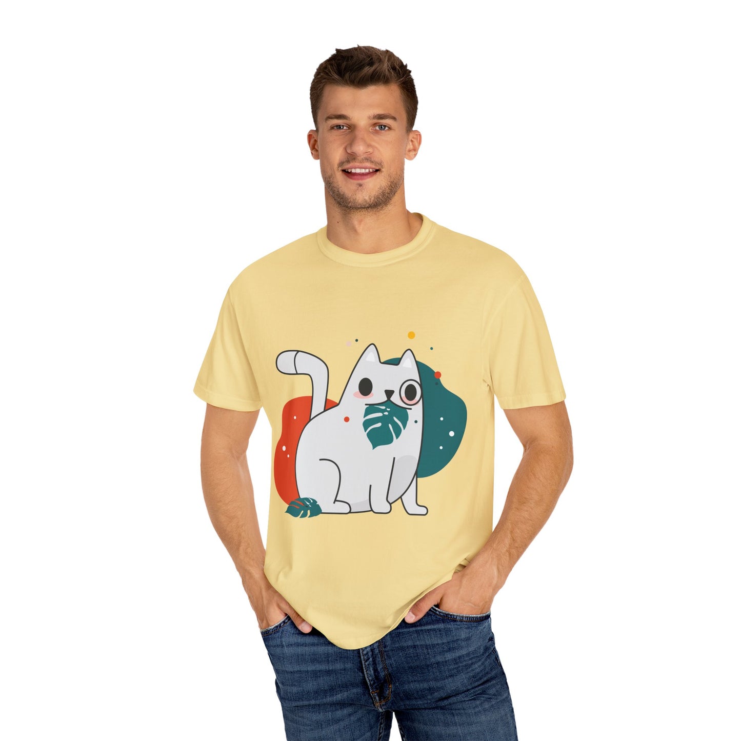 Cute Cat Graphic Tee, Unisex Garment-Dyed T-Shirt, Cat Lover Gift, Casual Wear, Fun Summer Tops, Gifts for Pet Owners