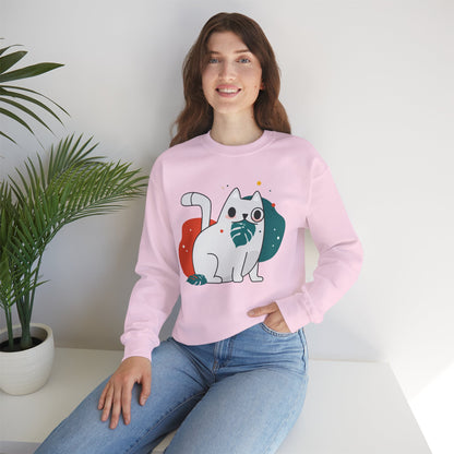 Whimsical Cat Design Crewneck Sweatshirt - Cute Cat Apparel, Animal Lovers Gift, Cozy Sweatshirt, Funny Cat Sweatshirt, Unique Gift Idea