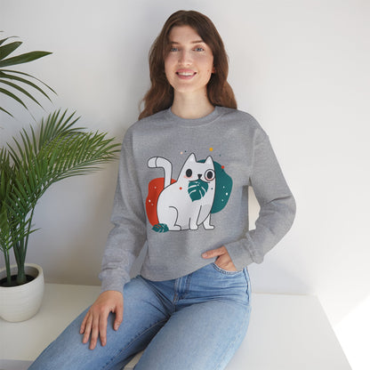 Whimsical Cat Design Crewneck Sweatshirt - Cute Cat Apparel, Animal Lovers Gift, Cozy Sweatshirt, Funny Cat Sweatshirt, Unique Gift Idea
