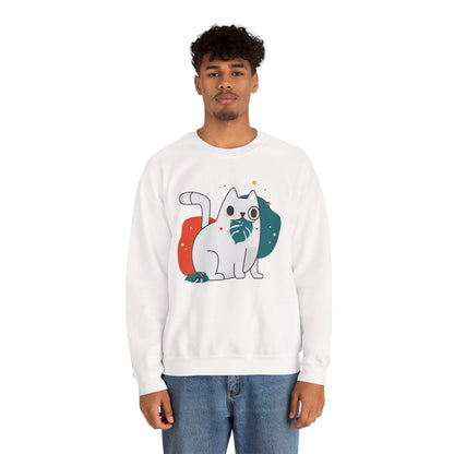 Whimsical Cat Design Crewneck Sweatshirt - Cute Cat Apparel, Animal Lovers Gift, Cozy Sweatshirt, Funny Cat Sweatshirt, Unique Gift Idea