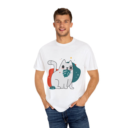 Cute Cat Graphic Tee, Unisex Garment-Dyed T-Shirt, Cat Lover Gift, Casual Wear, Fun Summer Tops, Gifts for Pet Owners