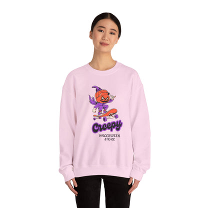 Creepy Halloween Skateboarding Sweatshirt, Unisex Crewneck, Fall Fashion, Halloween Costume, Cozy Lounge Wear, Spooky Gift