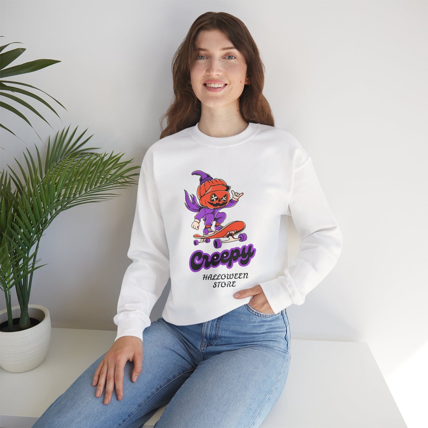 Creepy Halloween Skateboarding Sweatshirt, Unisex Crewneck, Fall Fashion, Halloween Costume, Cozy Lounge Wear, Spooky Gift